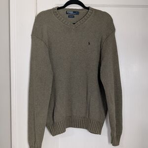 Polo Ralph Lauren Men’s L Olive Green V-Neck Cotton Knit Sweater